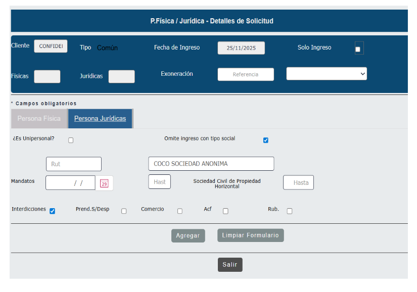 Ejemplo COCO omite ingreso con tipo social