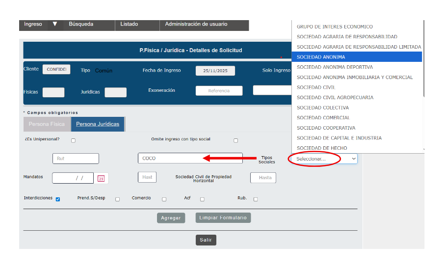 Selección de tipo social COCO